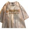 Top Tie-dye Letras Bordadas Roupa de Casal Foto de Namorada Camiseta de Manga Curta Camiseta Básica Solta de Verão Feminina Roupa Feminina
