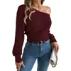 Suéter de Mujer 2026 de Gama Alta para Primavera y Otoño, Top de Punto Off-Shoulder Calado con Manga Corta Abullonada, Estilo Top Chica Caliente