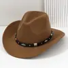Chapéu de Cowboy Ocidental Decorado com Faixa Preta Transfronteiriça Chapéu para Festa Musical ao Ar Livre Chapéu de Lã Estilo Britânico Outono e Inverno