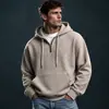 Jaqueta Masculina com Capuz de Cor Sólida, Manga Longa, Waffle, Estilo Americano, Outono/Inverno, Nova, Casual Solta, Roupas Masculinas Hoodie