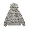 Moletom com Capuz Estampado Digital Street Hip Hop Y2K com Canto Estilo Americano Solto com Zíper para Homens e Mulheres