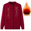 Casacos de Primavera e Outono para Mulheres de Meia-Idade e Idosas, Suéteres de Vovó, Cardigans Grossos de Tricô com Forro de Fleece para Mulheres, Roupas de Inverno para Senhoras Idosas
