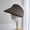 Sombrero de Sol de Paja a Rayas de Moda para Mujer, Sombrero de Paja Plegable de Verano con Protección Solar, Sombrero Transpirable para Sombrear en Exteriores, Moderno
