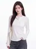 Camiseta de manga longa com botões e gola Henley minimalista estilo coreano para mulheres, top base de outono slim fit - direto do fabricante