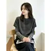 Camiseta de Manga Larga Rayada de Forro Polar Alemán Engrosado Estilo Dos Piezas Falsas para Mujer Capa Base Estilo para Ir al Trabajo Versátil Versión Coreana Top Más Vendido de Otoño