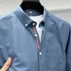 Camisa Oxford de Manga Longa 100% Algodão Puro para Homens, Moda Outono Casual Bordada Camisa Surplus Masculina para Negócios e Uso Diário
