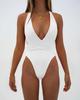 Bikini Nuevo 2025 Europeo y Americano Nuevo Traje de Baño de Una Pieza con Escote en V Profundo Traje de Baño para Mujer Traje de Baño de Color Puro Bikini de Una Pieza