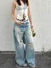 Jeans Design High Street Estilo Americano com Furos Corte a Faca Feminino Primavera e Outono Novo Spice Girl Bf Estilo Preguiçoso Calças Mop Alongadas