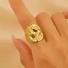 Anel de Aço Inoxidável com Ouro Real 18K Estilo Europeu e Americano Estilo Francês Estilo de Luxo Leve Gota d'Água Brilho Dourado Anel Aberto Joia para Mulheres