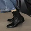 Botines cortos ajustados de punta redonda estilo coreano para mujer, piel de oveja, tacón grueso de 2 cm, botines elegantes, botines Chelsea vintage plisados de piel de oveja