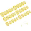 Adesivos de Unha Vestíveis em Amarelo Limão Fresco e Bolinhas Azuis, Adesivos de Nail Art Estilo Curto, Patches de Unha Tendência para Outono e Inverno
