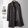 Abrigo de hombre hecho a mano, otoño e invierno, con cuello alto, de longitud media, forro de plumón desmontable, adecuado para hombres de mediana edad, estilo business casual, cálido y hecho de lana de doble cara