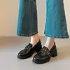 Versión de Piel de Vaca~Mocasines de Suela Gruesa para Mujer, Estilo Británico, Nuevos Zapatos Slip-On para Primavera y Otoño con Tacones Gruesos, Zapatos Pequeños de Cuero Genuino para Mujer