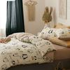 Estilo Ins Desenho Animado Algodão Tricotado Algodão Conjunto de Quatro Peças 100% Algodão Macio Ceroso Roupa de Cama para Dormir Nu Conjunto de Quatro Peças Capa de Edredom Lençol de Cama