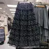 Nueva Falda de Malla con Encaje de Hongo Plisado para Mujer, de Longitud Media, Cintura Alta, Corte A, con Vuelo