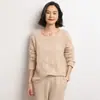 Nuevo suéter base de punto cálido para mujer de otoño e invierno, 100% cachemir, corte holgado, corte ajustado, cuello redondo, tejido de ganchillo, hueco, elegante