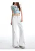 2026 Nuevos Jeans Blancos Caqui Micro-Campana No Ajustados para Mujer Estilo Retro Americano Cintura Baja Pierna Estrecha Adelgazantes Pantalones Largos