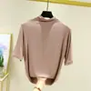 Camiseta de Modal con Cuello Medio y Media Manga para Mujer Verano Delgada Interior Manga Media Color Sólido Versátil Camiseta Base