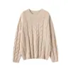 Suéter de Cachemir para Mujer 100% Cachemir Puro Casual Versátil Trenzado Holgado Cuello Redondo Jersey Suéter de Manga Larga