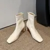 Botas Elásticas Ajustadas para Mujer, Lujo de Nicho, Nuevo Estilo Otoño/Invierno 2026, Punta Cuadrada, Tacón Alto Grueso, Cremallera Trasera Botas Martin