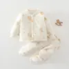 Conjunto acolchado de dos piezas para bebé para otoño e invierno, engrosado y cálido, mameluco sin costuras, conjunto de dos piezas de grado A para recién nacido, cálido