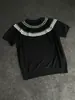 Mistura de Lã Tricotada Fair Isle de Alta Qualidade Manga Curta Seda Fresca Verão Gola Redonda Confortável Respirável Raglan Manga Curta