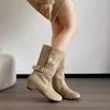 Botas Curtas Dobráveis Bidirecionais Estilo Retro Maillard para Mulheres, Novo Design Outono/Inverno 2026, Botas Western Cowboy Emagrecedoras