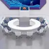Mesa de Conferência Branca Pintada Mesa de Conferência de Negociação para 12 Pessoas Bancada Curva Simples Balcão de Recepção Simples e Moderno