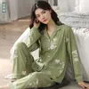 Pijama 100% Algodón Puro para Mujer Primavera y Otoño Manga Larga Otoño Madre de Mediana Edad Holgado Traje para el Hogar de Mujer Otoño e Invierno