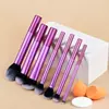 Set de Brochas de Maquillaje Multicolores de Mango Largo de 8 Piezas Transfronterizo, Incluyendo Brocha para Polvos, Brocha para Rubor, Brocha para Labios y Brocha Profesional para Sombras de Nariz para Fijar el Maquillaje
