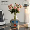 Estátua Moai Vintage Vaso Hidropônico Arranjo de Flores de Vidro Garrafa Pequena Decoração de Mesa de Recepção de Sala de Estar de Alto Padrão