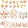 Set de Vajilla para Fiesta Temática de Girasol de Acción de Gracias, Mantel de Flores Silvestres Vintage de Otoño, Servilletas de Papel, Accesorios de Decoración de Cumpleaños