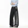 Diseño Estilo Americano con Bloques de Color y Estampado Integral de Estrellas, Jeans Negros Rectos Estilo Urbano para Pareja, Hombres y Mujeres