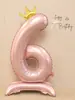 Globos de Foil Grandes de Número Rosas de 40 pulgadas con Base para Decoración de Sesión de Fotos de Cumpleaños para Niños y Niñas