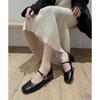 Zapatos Mary Jane de piel de oveja estilo coreano 2025 Primavera Nuevo Tacón Grueso Tacón Medio Punta Redonda Cuero Genuino Completo Zapatos de Un Botón para Mujer