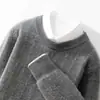 Nuevo suéter de punto para hombre 100% lana, de otoño e invierno, jersey holgado de cuello redondo, tejido casual de talla grande para negocios
