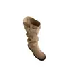 Botas largas para mujer, botas plisadas hasta la rodilla, botas largas de caña ancha, botas adelgazantes de punta redonda con tacón de bloque, botas de montar de tubo alto con tacón grueso