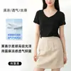 Camiseta de Manga Corta de Lino Tencel para Mujer, Transpirable y Fresca, Cuello en V Profundo, Camiseta Básica Adelgazante, Top de Manga Corta para Mujer, Verano