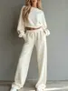 Conjunto de Moletom Casual Minimalista de Manga Curta/Longa e Calça Wide-Leg Estilo Europeu e Americano Outono/Inverno 2026