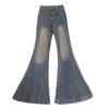 Jeans Vintage de Cintura Alta Slim-Fit Stretch Boca de Sino Grande Feminino Elegante Slim-Fit Emagrecedor Perna Longa Cauda de Peixe Calças Boca de Sino