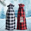 Bolsa de vino de lino transfronteriza, bolsa navideña a cuadros para botellas de vino, bolsa de regalo con cordón.