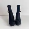 Botas Finas de Camurça com Design de Nicho para Mulheres, Novo Estilo Ballet 2026 com Laço, Salto Bloco, Zíper Lateral, Botas Curtas