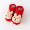 Meias de Inverno Vermelhas de Terry Antiderrapantes para Recém-Nascido Meias de Natal de Meia-Cana com Boneco de Desenho Animado para Bebê Sem Aperto