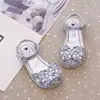Novas Sandálias para Meninas 2025 Verão Estilo Coreano Sapatos Infantis Laço Grande Strass Sapatos de Princesa para Dança Sandálias de Bico Fechado