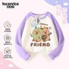 Camiseta de Manga Longa Kapibala para Meninas Outono 2024 Novo Estilo Menina Gola Redonda Média e Grande Crianças Algodão Puro Camiseta Básica