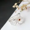 Nafoge Joyería de Plata al por Mayor Anillo Vintage de Plata con Pétalos de Cristal Natural Hecho a Mano Anillo Feliz de Plata de Ley 925