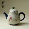 Bule Borboleta de Sílex Pintado à Mão em Azul e Branco para Uso Doméstico, Pote Cerâmico de Alto Valor em Formato de Pera, Conjunto de Chá Chinês com Filtro, Bule Único