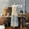 Internet Celebrante Mesmo Dali Tie-Dye Slip Saia Handmade Azul Dye vestido Frisado Saia Saia Longa Blusa terno Slip Skirt