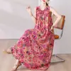 Vestido de algodão e seda plus size super emagrecedor e que valoriza a silhueta, estilo novo para usar por cima, vestido casual A-line floral sem mangas solto e jovial