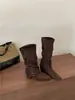 Botas cuadradas de ante estilo coreano para mujer, nuevo modelo otoño e invierno 2026, botas de media pantorrilla con hebilla de cinturón y aumento interno de altura, botas de montar
